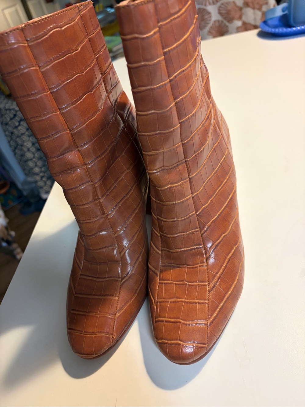 Chinese Laundry Croc-Embossed Pointed Toe Ankle Boots - Brown